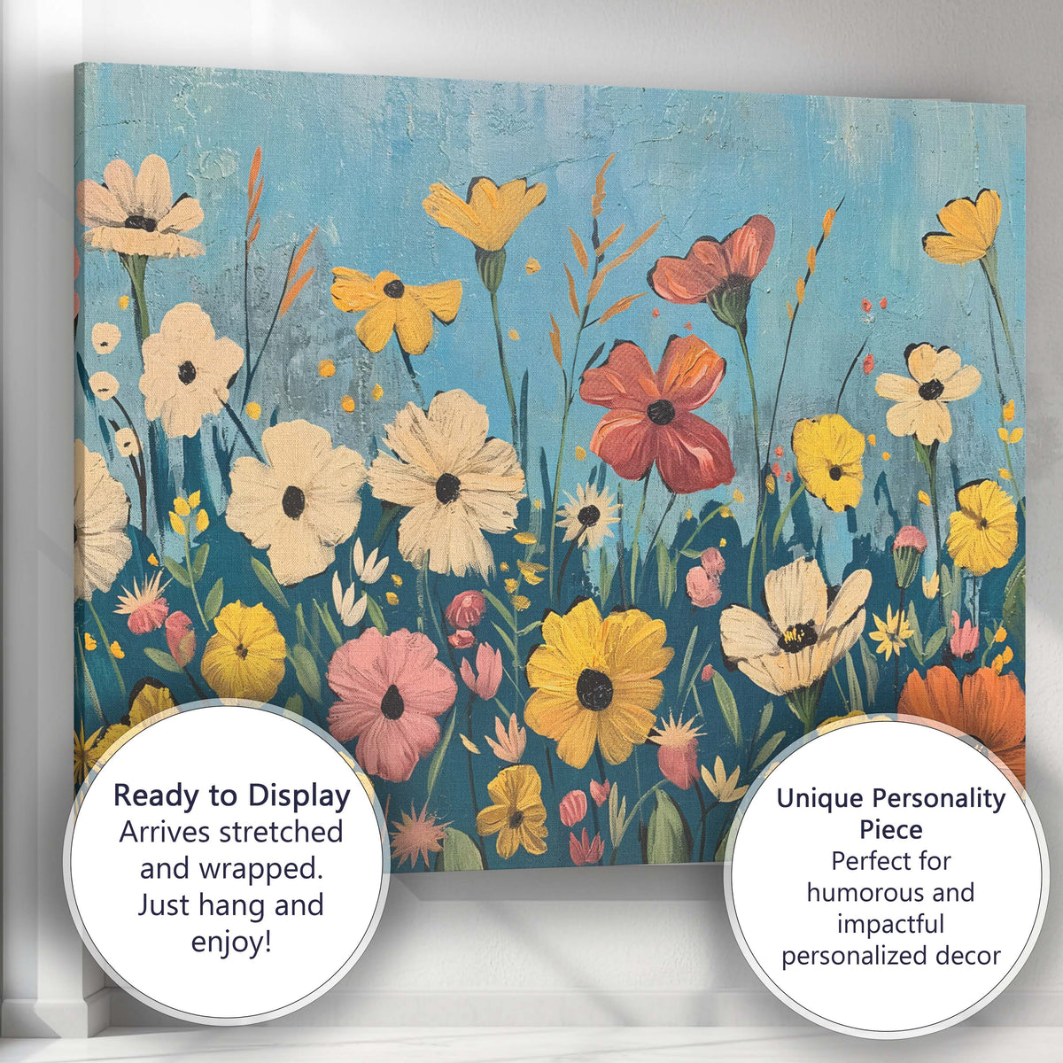 Colourful Wildflower Meadow Textured Floral Painting Landscape Canvas Wall Art Print Decor Picture Ready to Hang