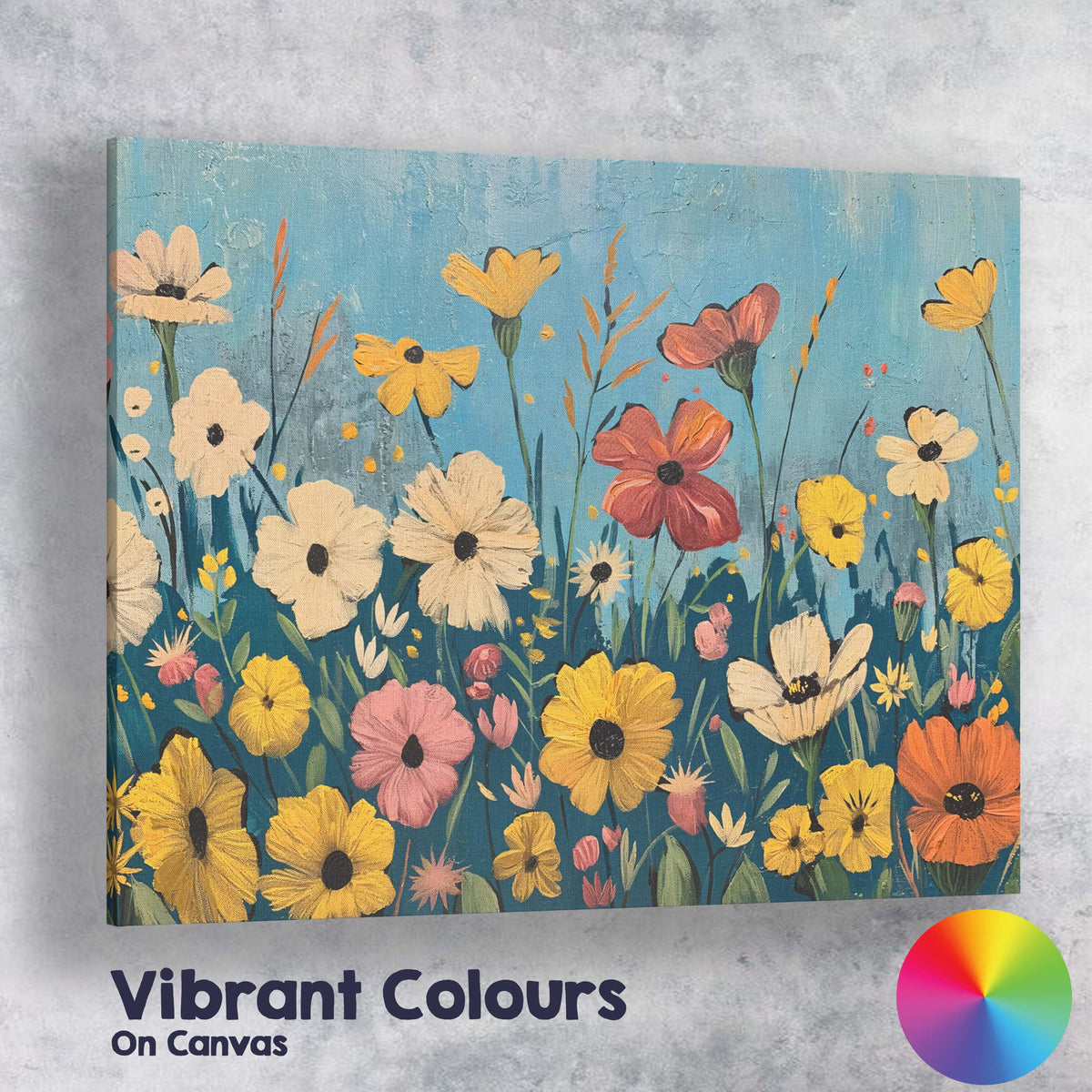 Colourful Wildflower Meadow Textured Floral Painting Landscape Canvas Wall Art Print Decor Picture Ready to Hang