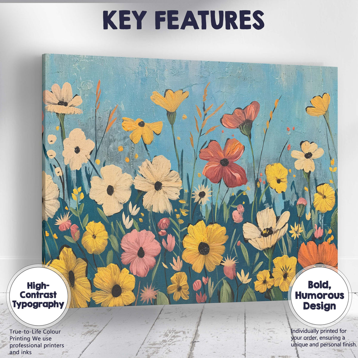 Colourful Wildflower Meadow Textured Floral Painting Landscape Canvas Wall Art Print Decor Picture Ready to Hang