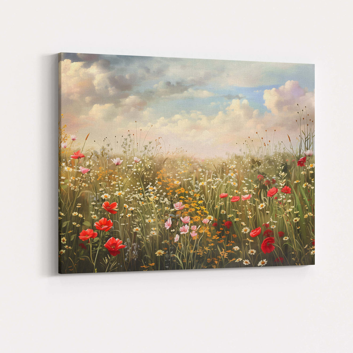Romantic Summer Meadow Poppy And Daisy Floral Painting Canvas Wall Art Print Decor Picture Ready to Hang