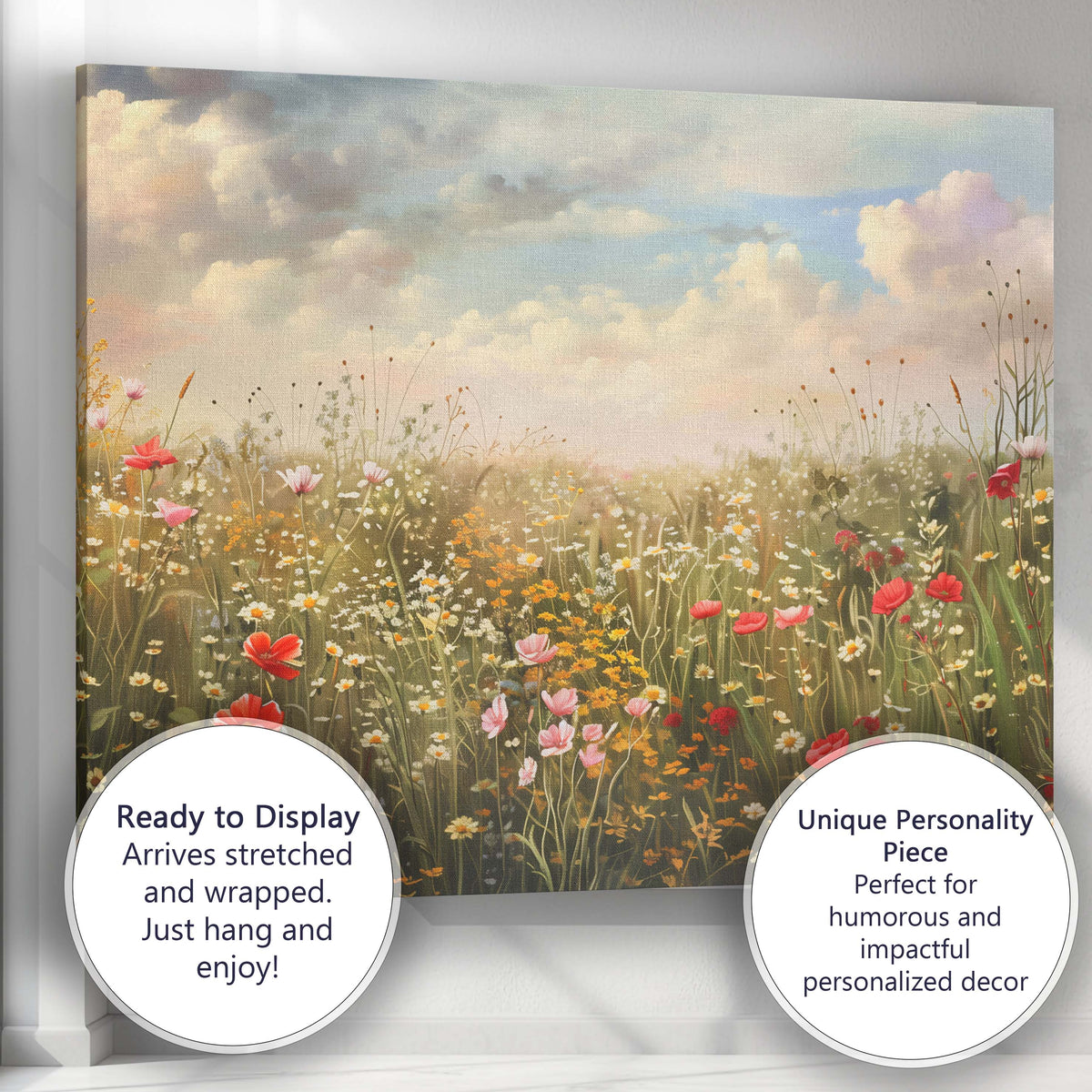 Romantic Summer Meadow Poppy And Daisy Floral Painting Canvas Wall Art Print Decor Picture Ready to Hang