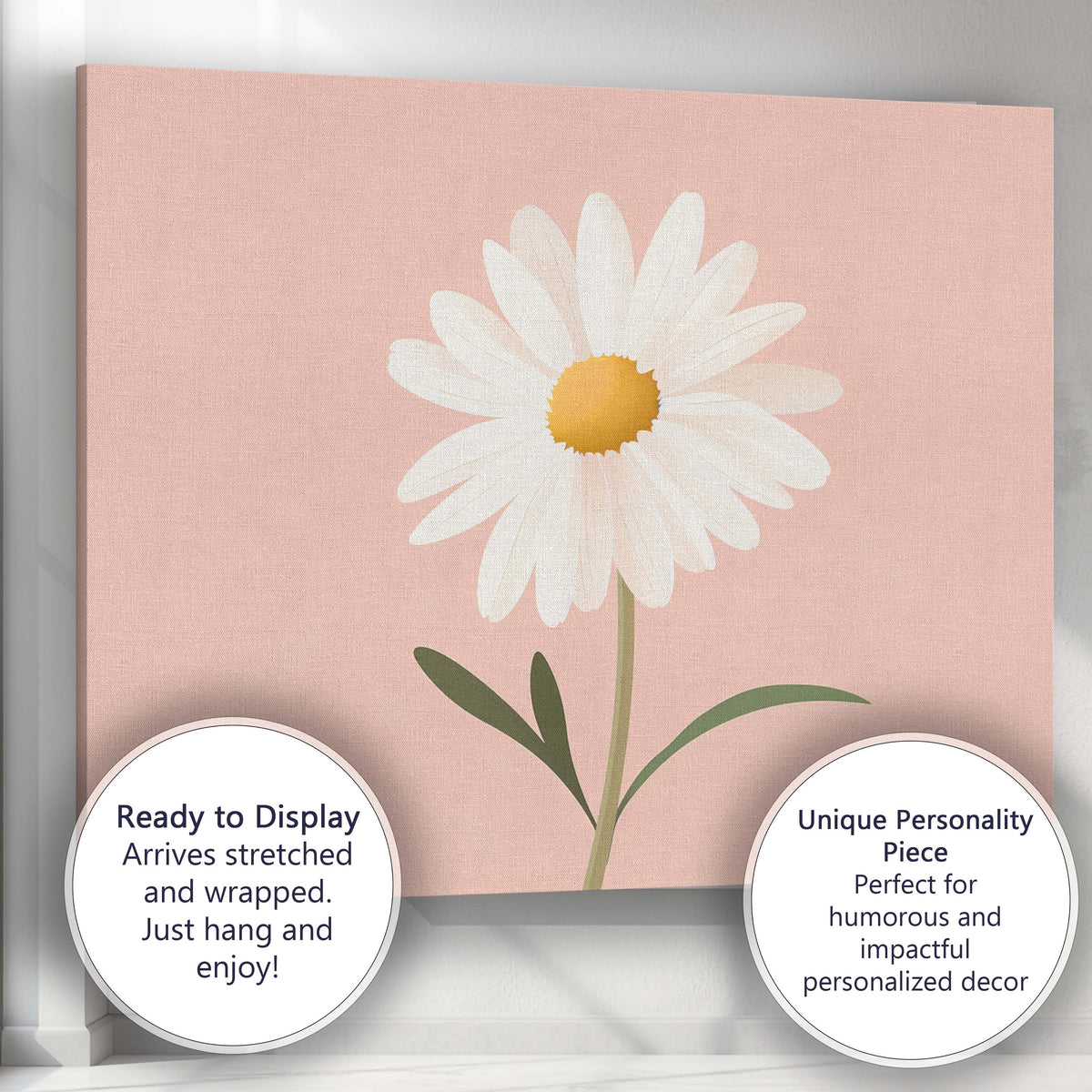 Soft Blush Pink Daisy Floral Scandinavian Wall Art Canvas Wall Art Print Decor Picture Ready to Hang