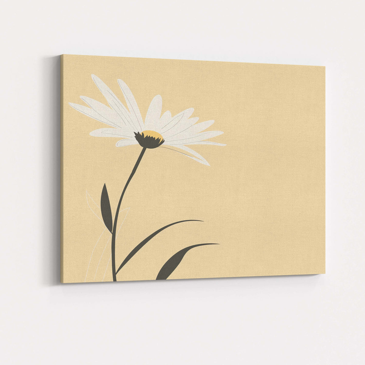 Minimal Beige Daisy Botanical Line Art Floral Print Canvas Wall Art Print Decor Picture Ready to Hang