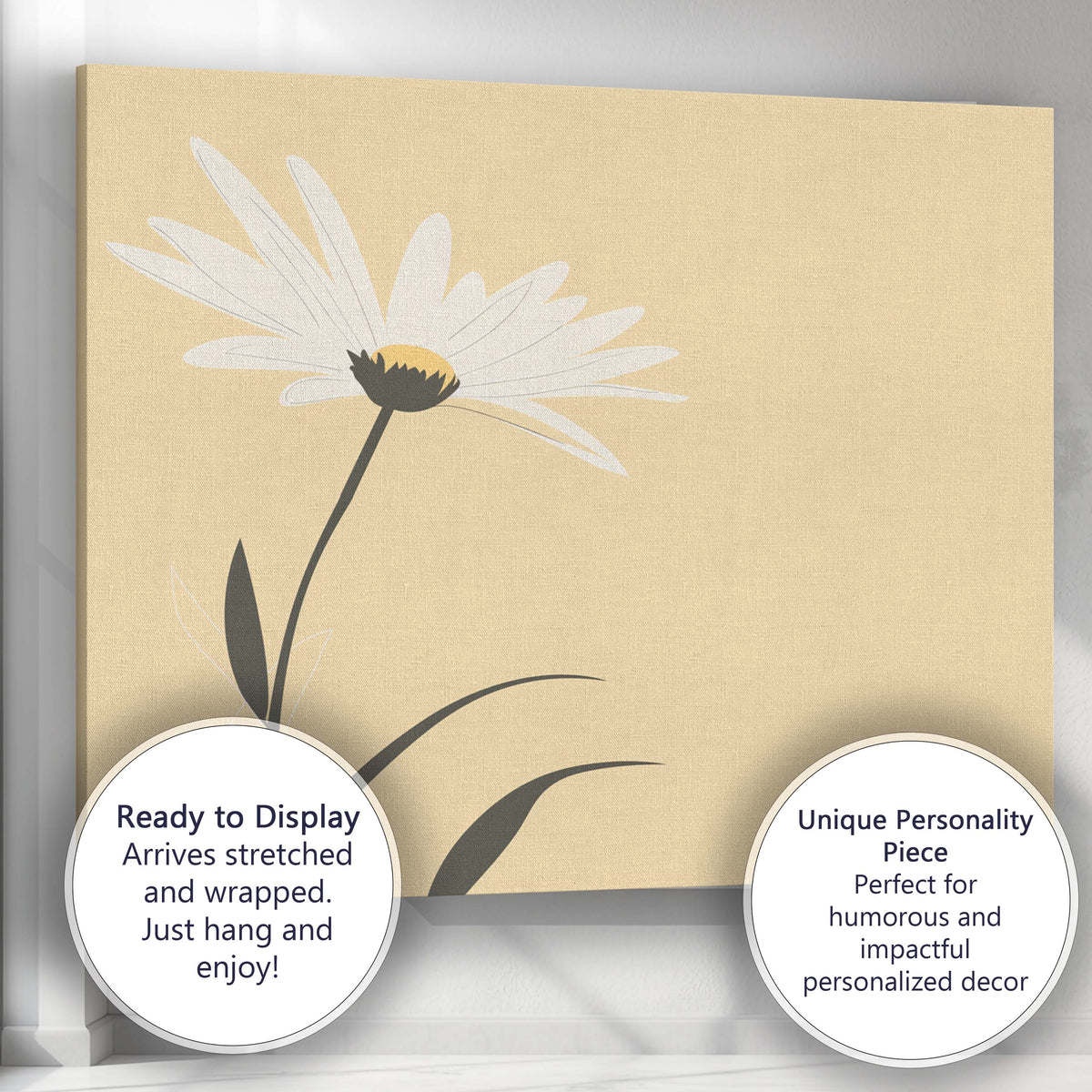 Minimal Beige Daisy Botanical Line Art Floral Print Canvas Wall Art Print Decor Picture Ready to Hang