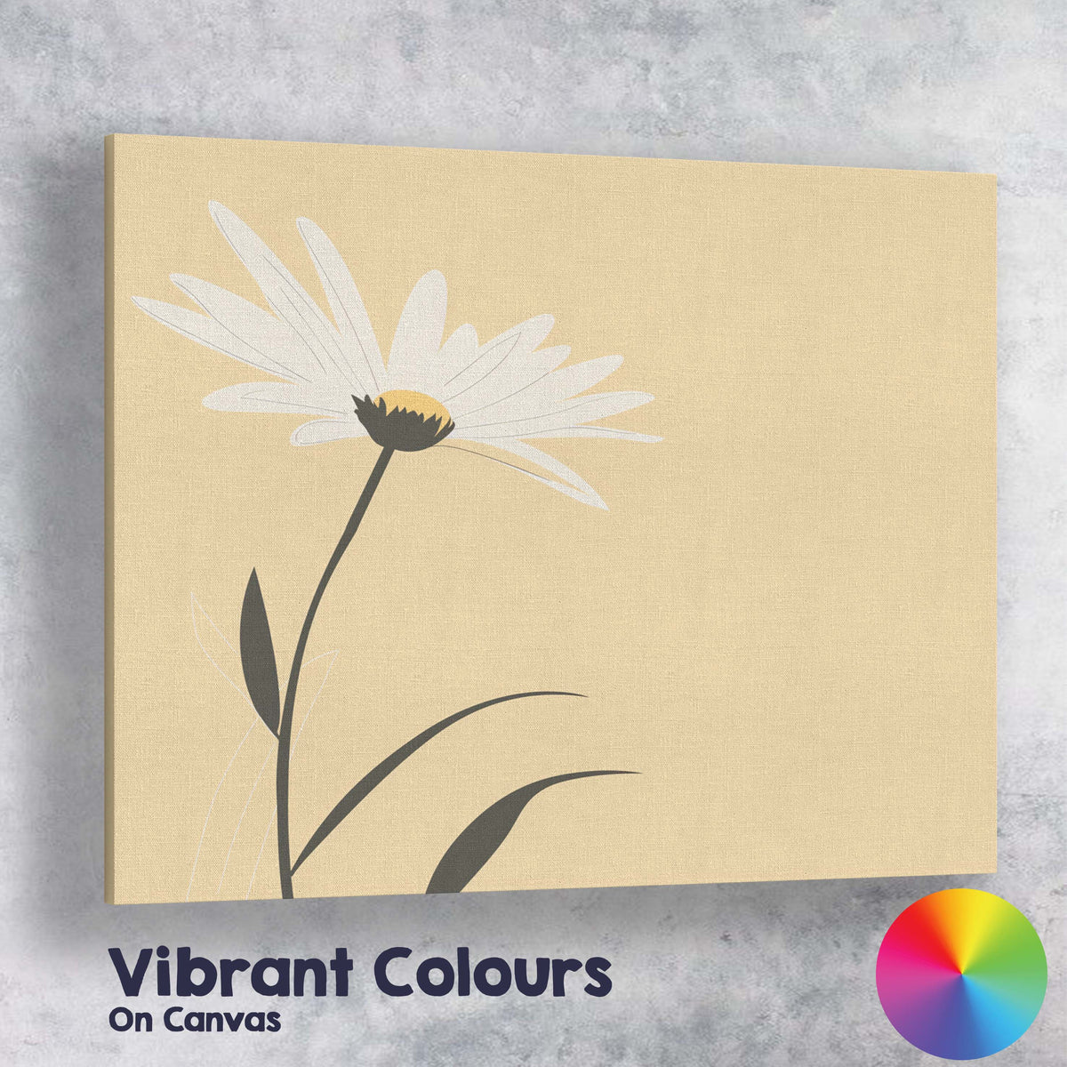 Minimal Beige Daisy Botanical Line Art Floral Print Canvas Wall Art Print Decor Picture Ready to Hang