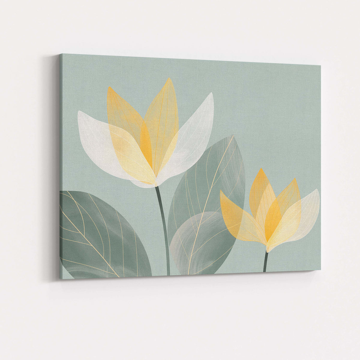 Scandinavian White Lotus Bloom Sage Green Botanical Artwork Canvas Wall Art Print Decor Picture Ready to Hang