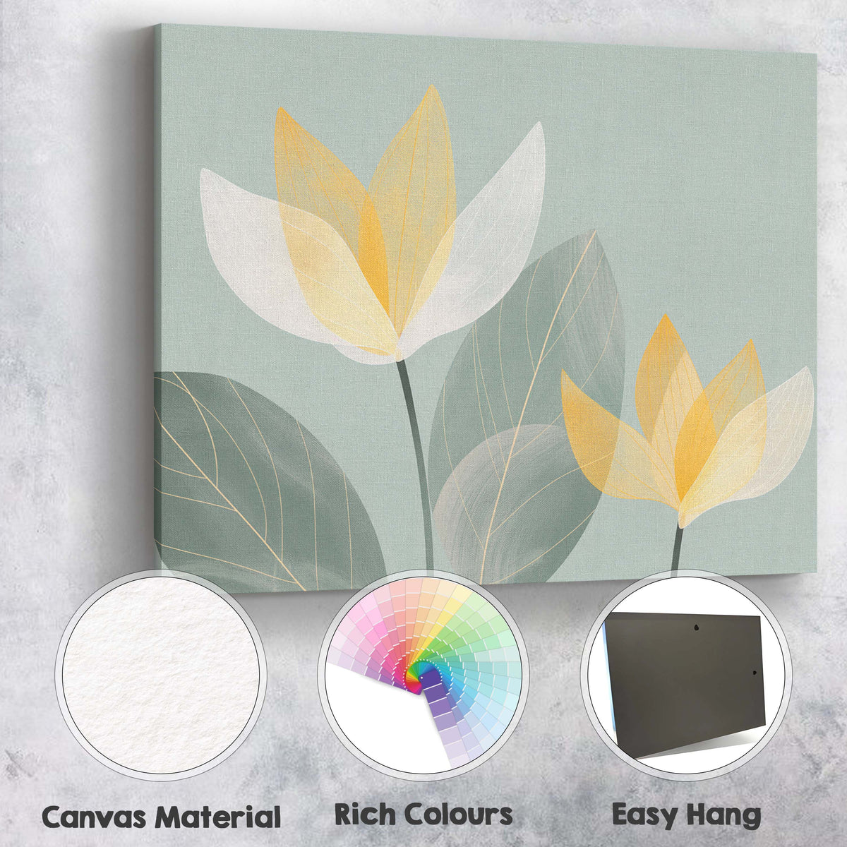 Scandinavian White Lotus Bloom Sage Green Botanical Artwork Canvas Wall Art Print Decor Picture Ready to Hang
