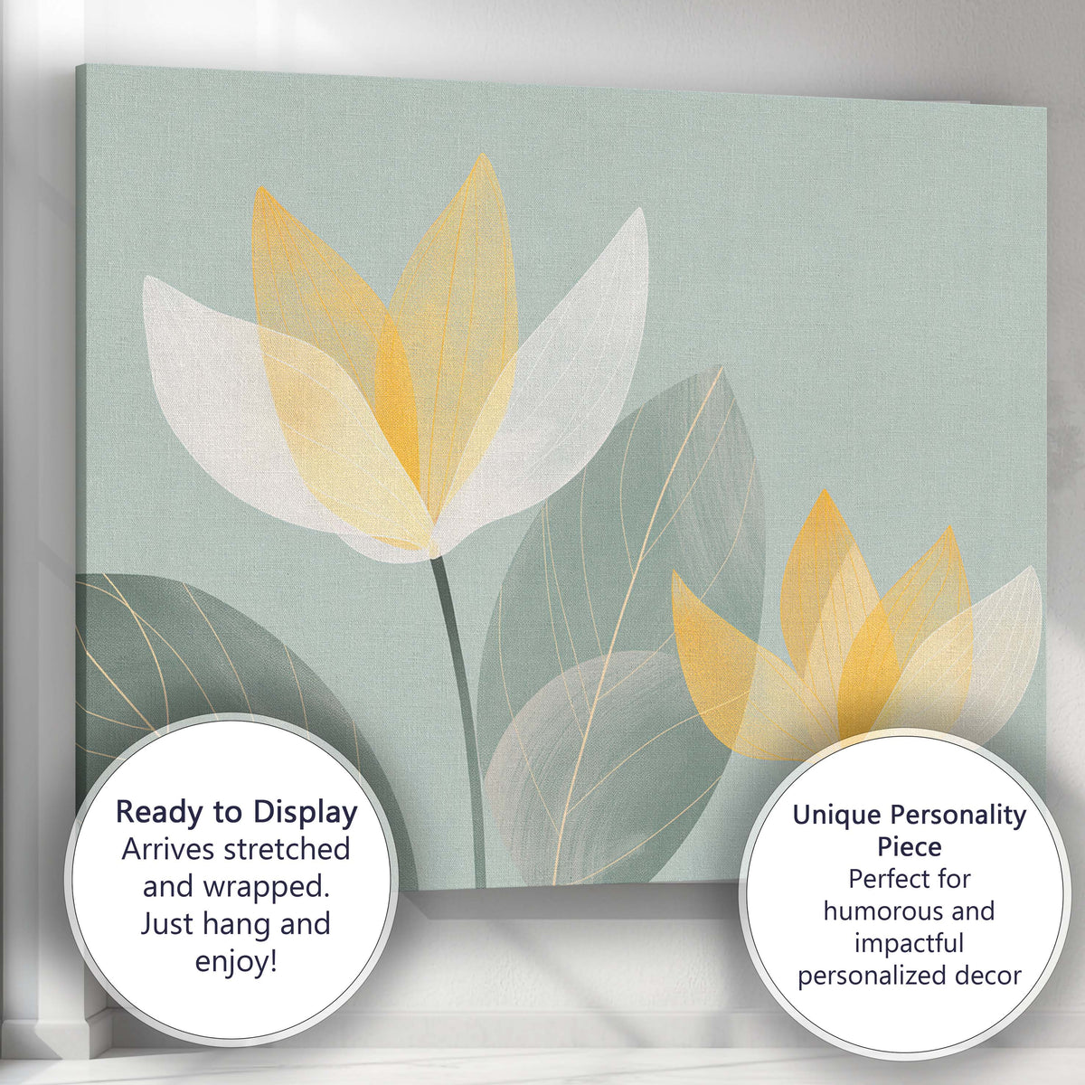 Scandinavian White Lotus Bloom Sage Green Botanical Artwork Canvas Wall Art Print Decor Picture Ready to Hang