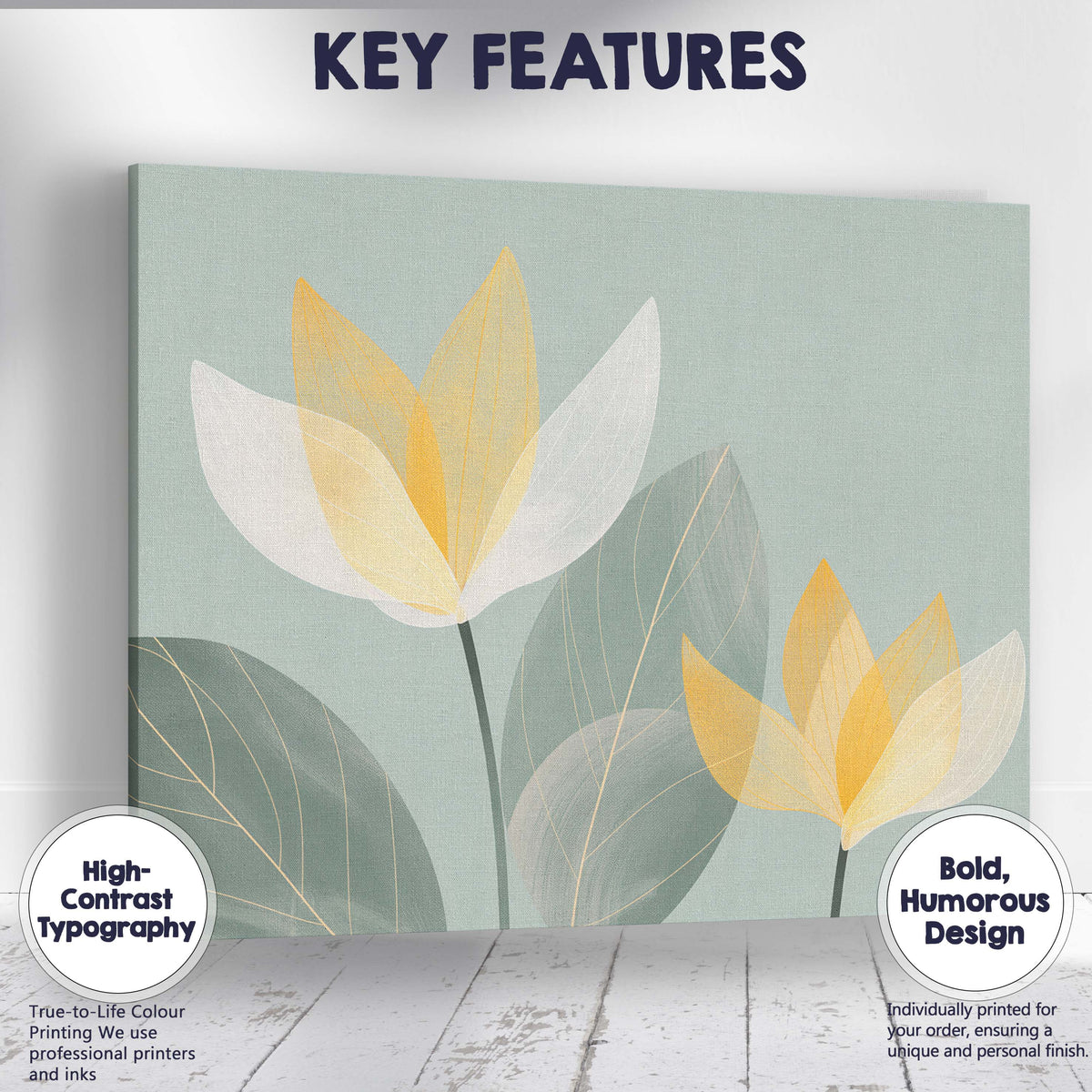 Scandinavian White Lotus Bloom Sage Green Botanical Artwork Canvas Wall Art Print Decor Picture Ready to Hang