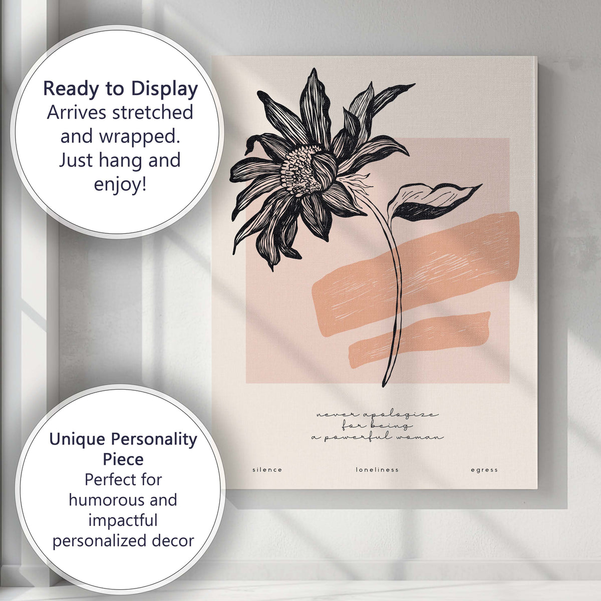 Boho Floral Line Drawing Inspirational Botanical Artwork Canvas Wall Art Print Decor Picture Ready to Hang