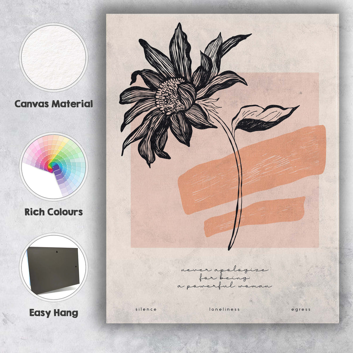 Boho Floral Line Drawing Inspirational Botanical Artwork Canvas Wall Art Print Decor Picture Ready to Hang