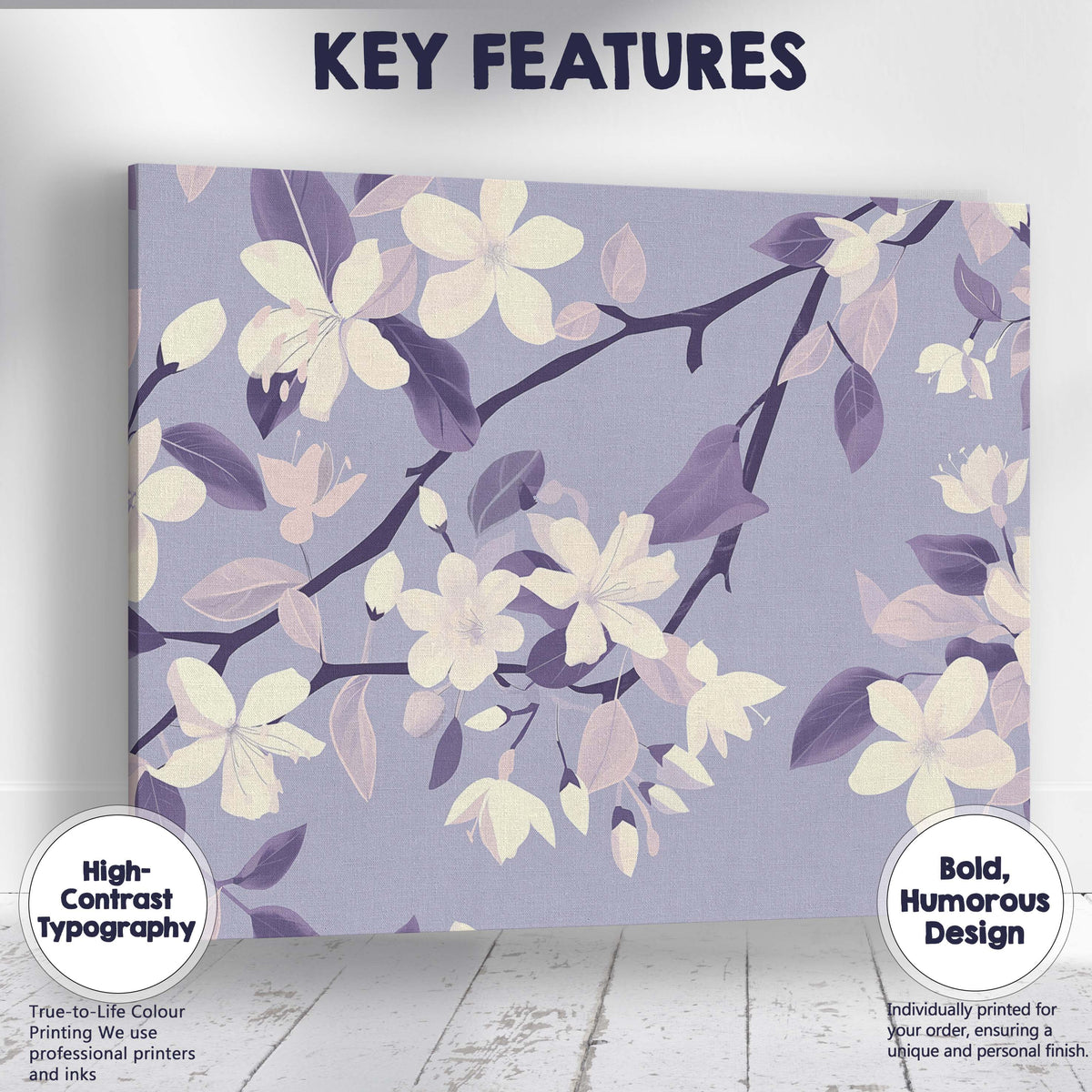 Soft Lavender Magnolia Blossom Branch Botanical Artwork Canvas Wall Art Print Decor Picture Ready to Hang