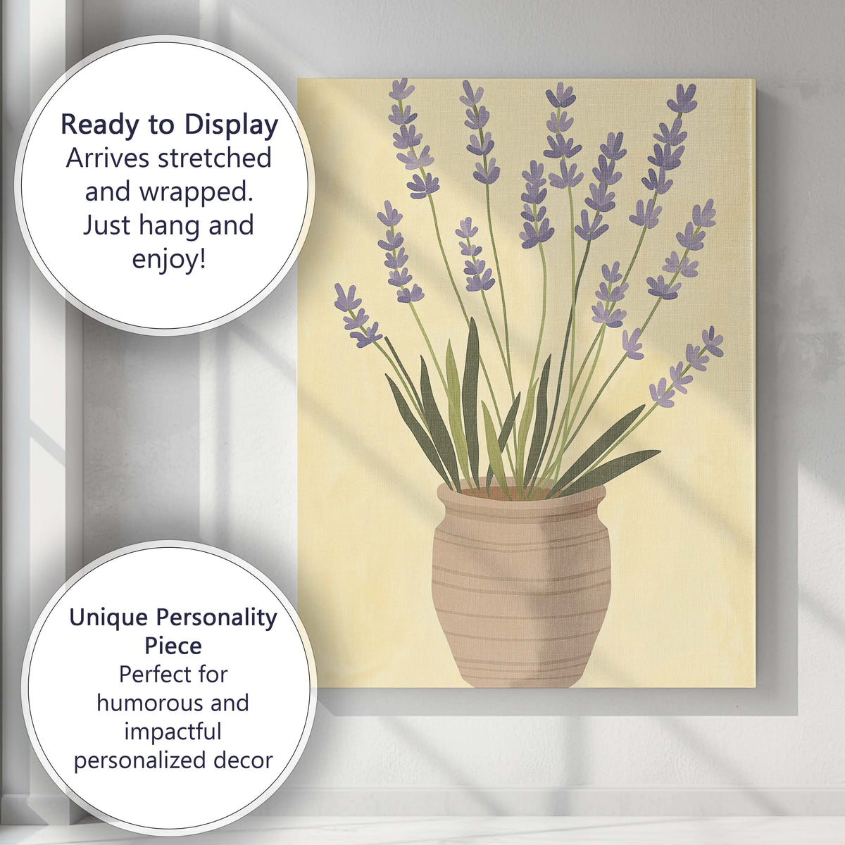 Rustic Lavender Plant In Terracotta Pot Botanical Illustration Canvas Wall Art Print Decor Picture Ready to Hang