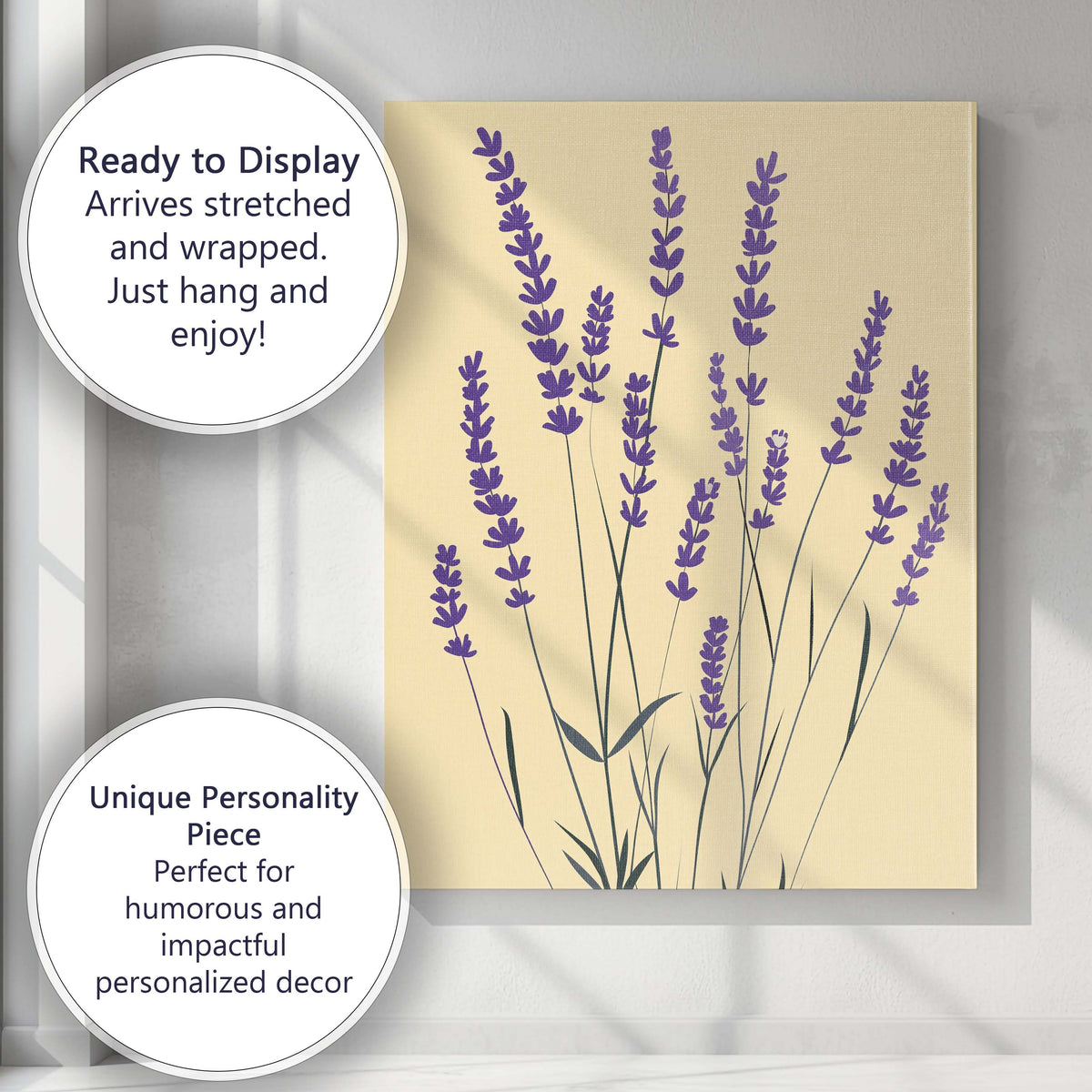 Minimalist Purple Lavender Sprigs Botanical Floral Illustration Canvas Wall Art Print Decor Picture Ready to Hang