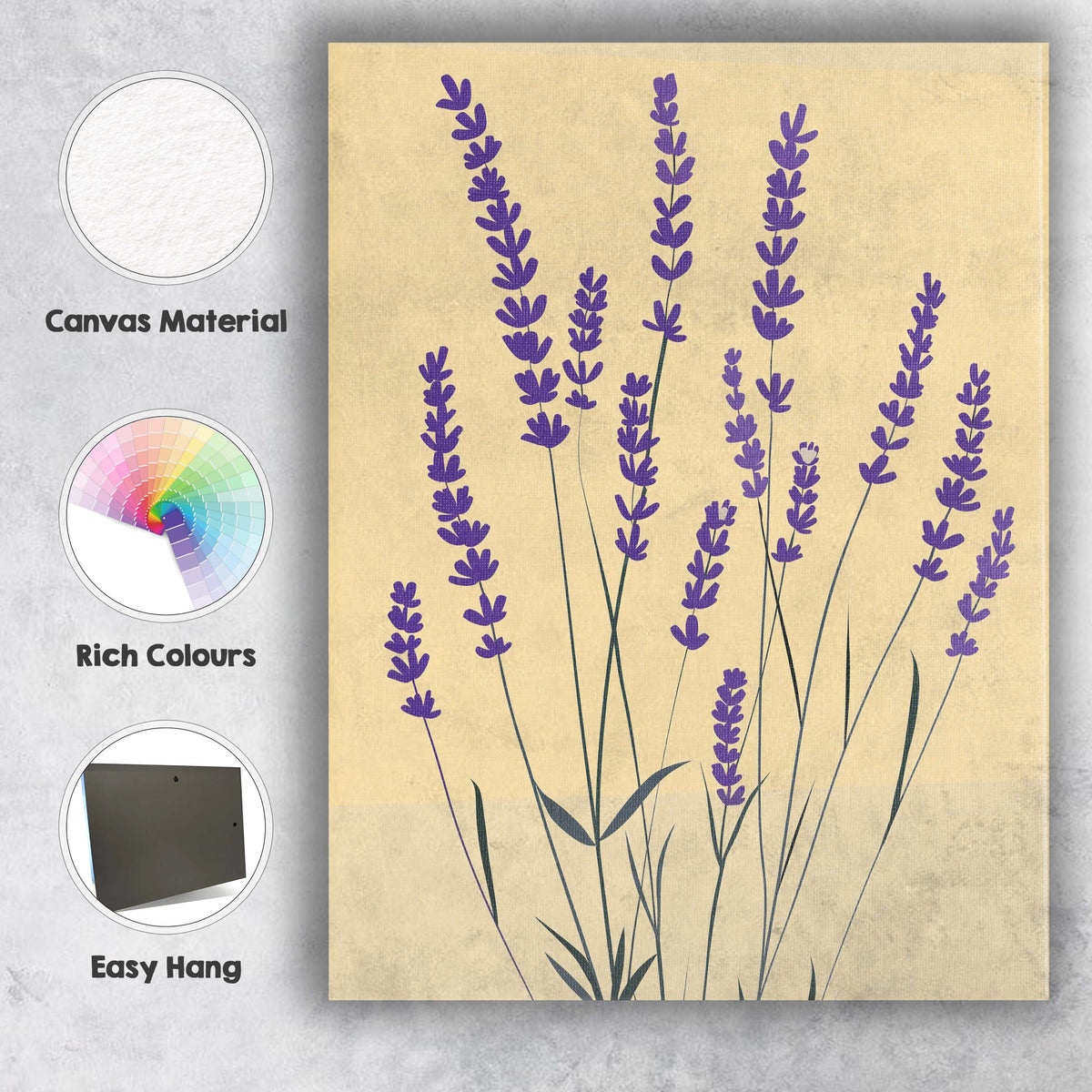 Minimalist Purple Lavender Sprigs Botanical Floral Illustration Canvas Wall Art Print Decor Picture Ready to Hang