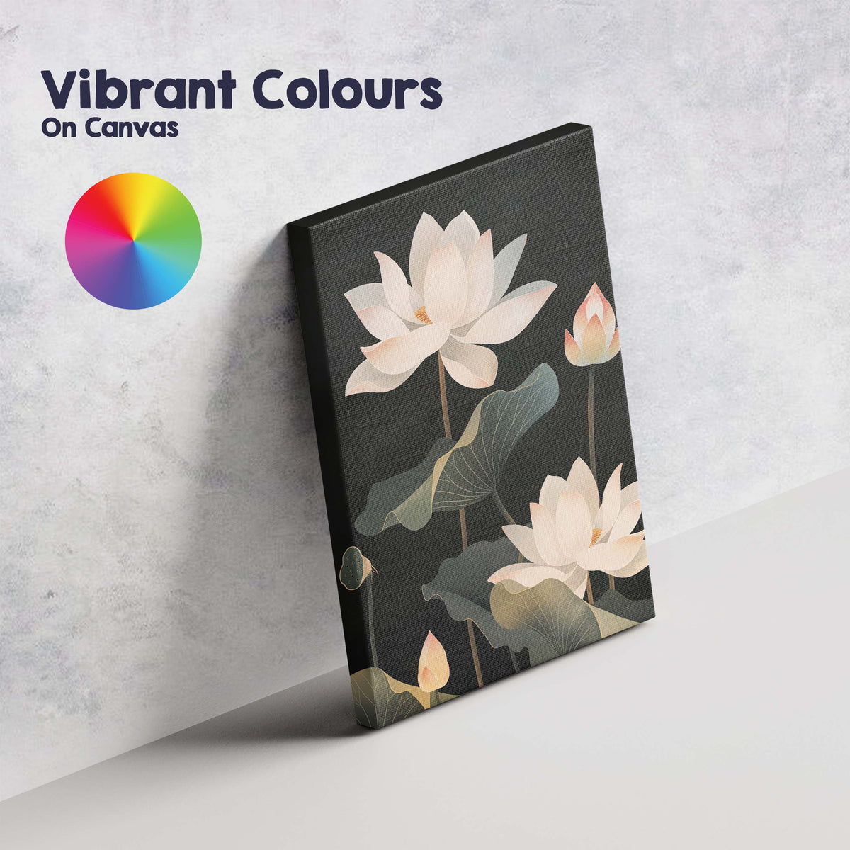 Dark Botanical Lotus Flowers Night Garden Illustration Canvas Wall Art Print Decor Picture Ready to Hang