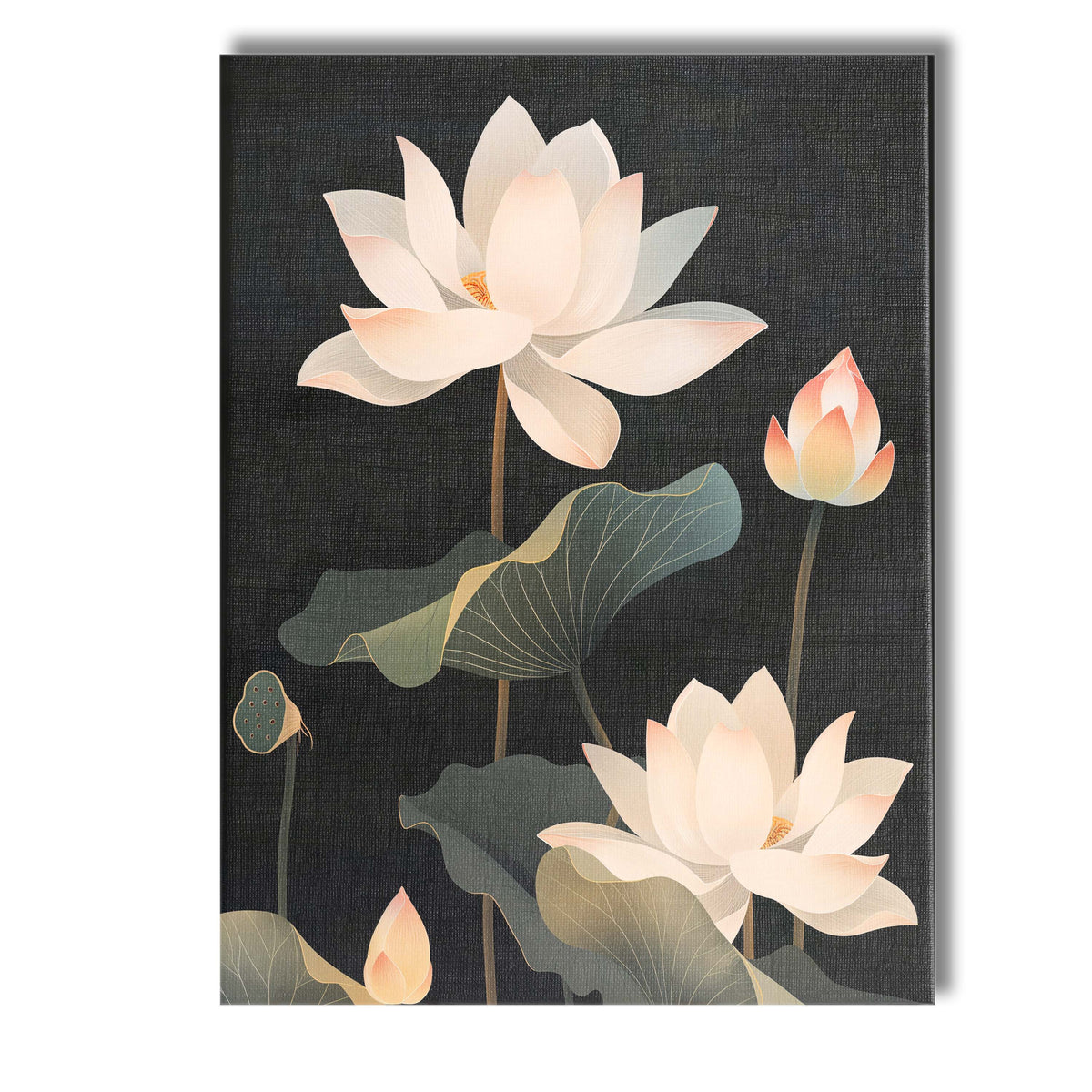 Dark Botanical Lotus Flowers Night Garden Illustration Canvas Wall Art Print Decor Picture Ready to Hang
