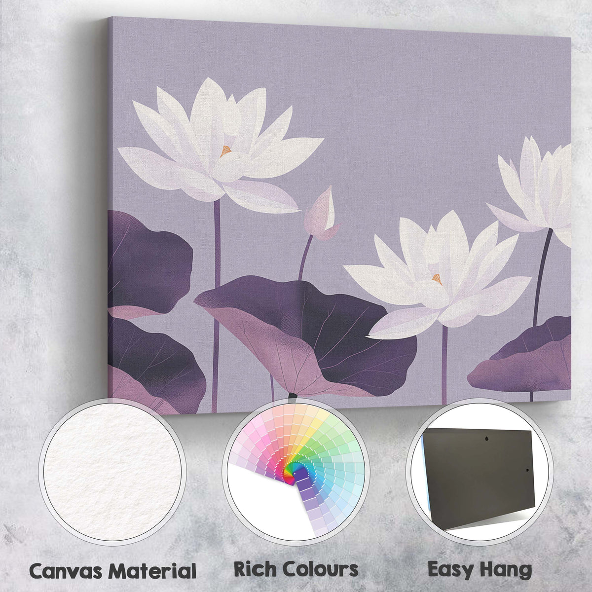 Soft Lilac Lotus Bloom Minimalist Floral Artwork Canvas Wall Art Print Decor Picture Ready to Hang