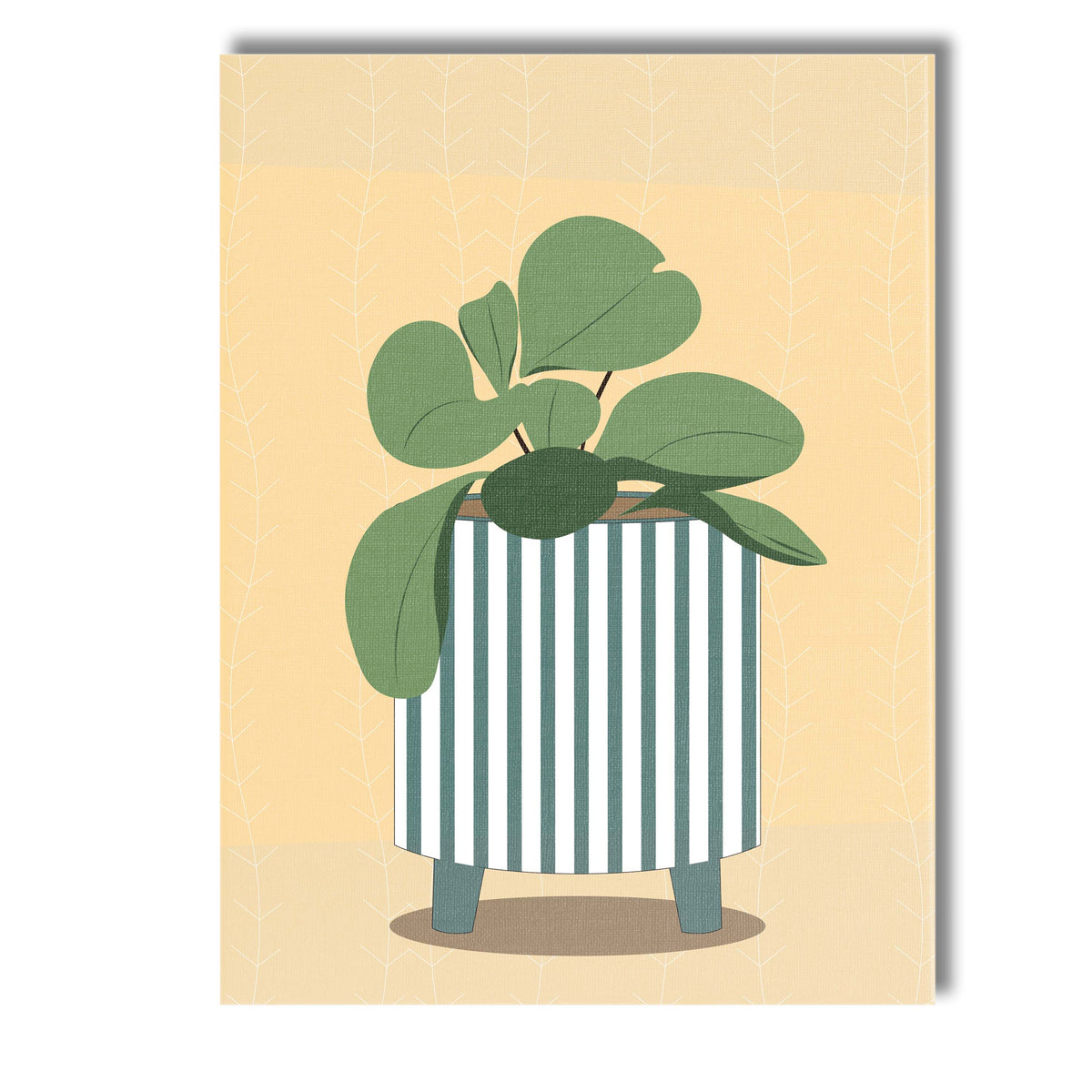 Minimalist Green Houseplant In Striped Planter Scandinavian Botanical Canvas Wall Art Print Decor Picture Ready to Hang