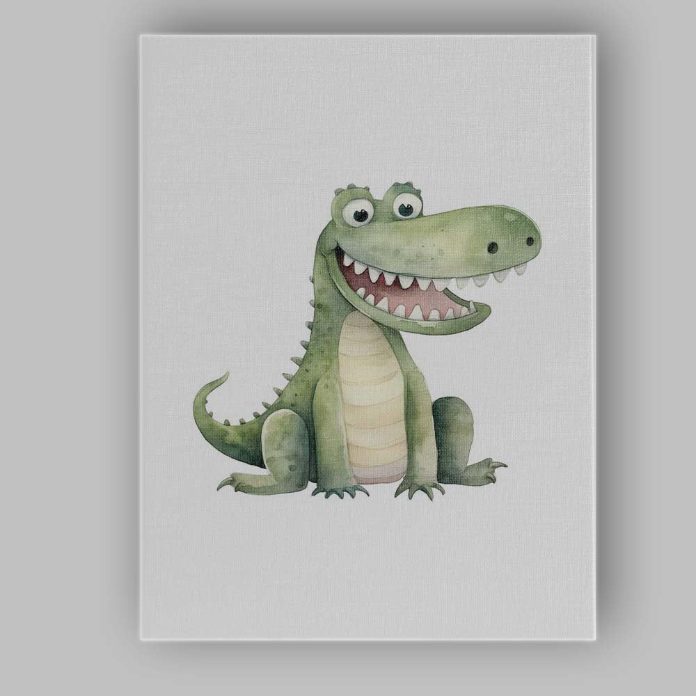 Cute Smiling Crocodile Nursery Watercolour Animal Illustration Canvas Wall Art Print Decor Picture Ready to Hang