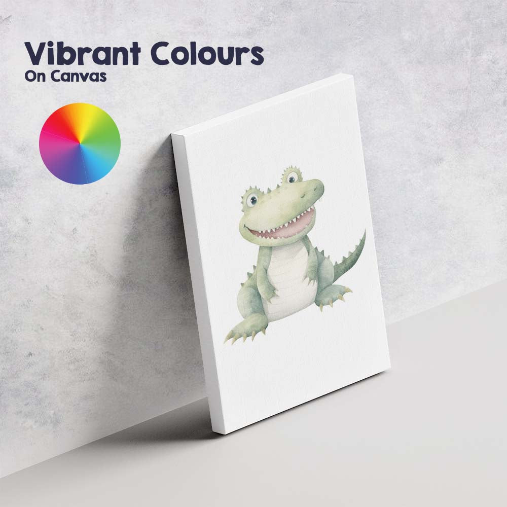 Cute Smiling Baby Crocodile Watercolour Nursery Animal Illustration Canvas Wall Art Print Decor Picture Ready to Hang