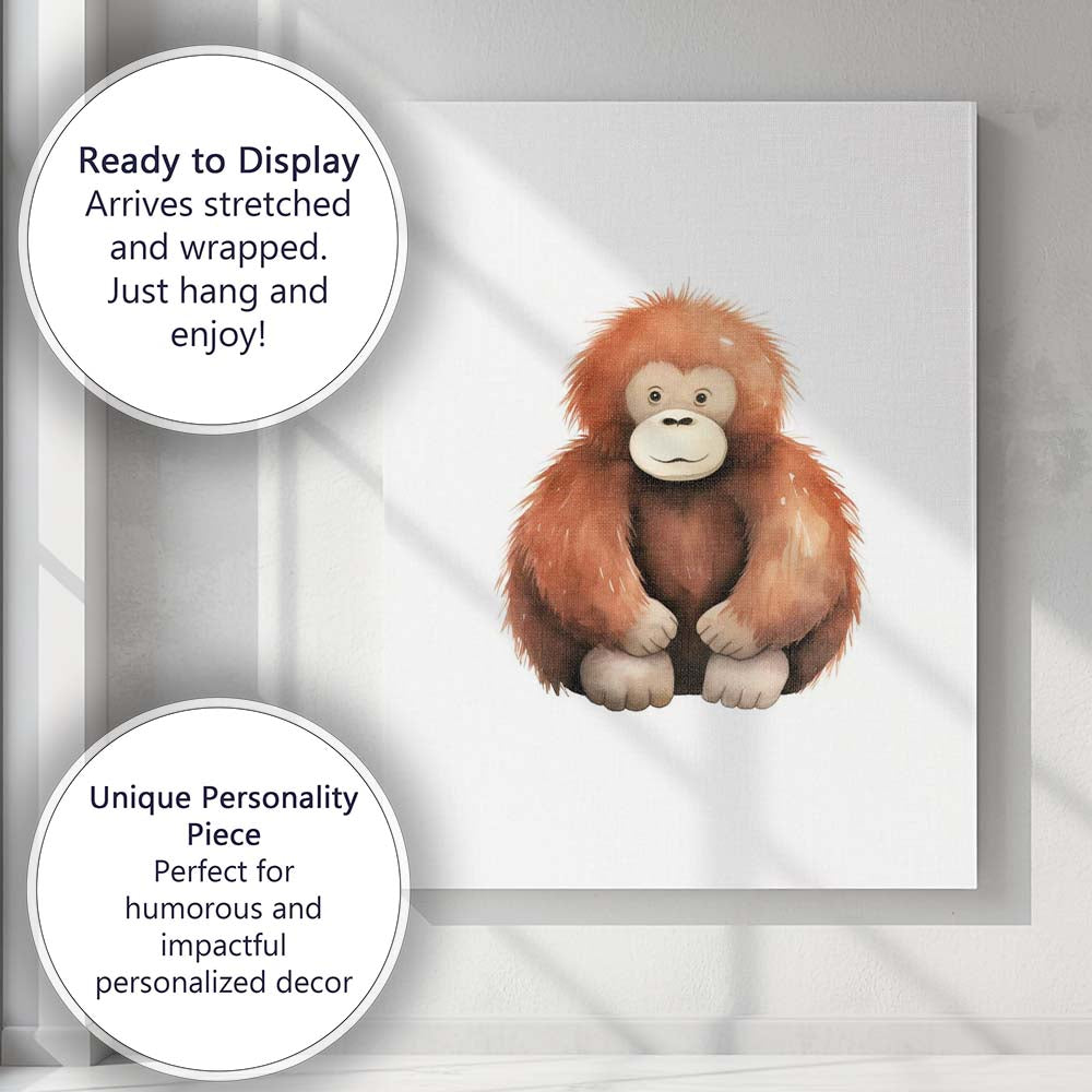 Cute Baby Orangutan Watercolour Jungle Animal Illustration Canvas Wall Art Print Decor Picture Ready to Hang