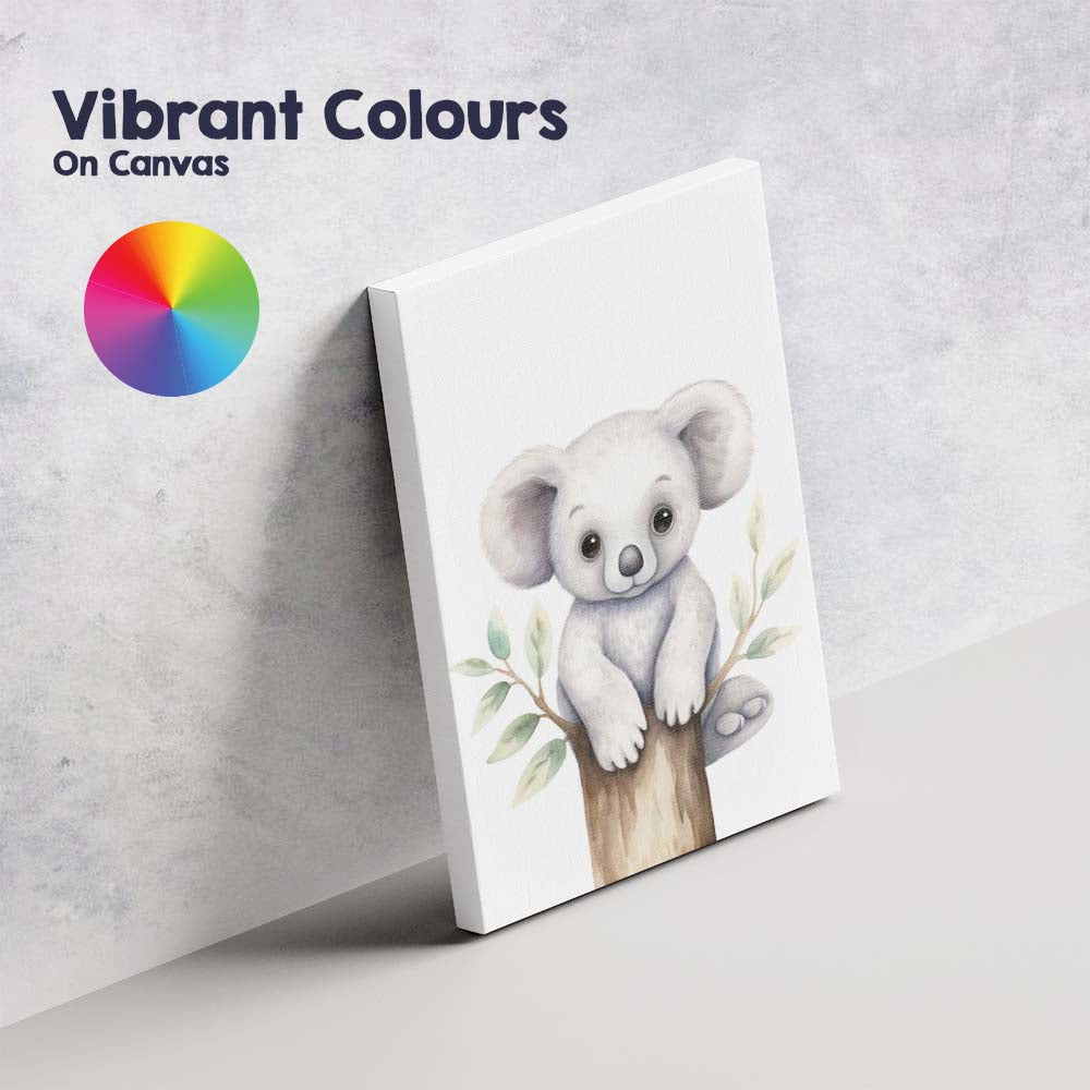Cute Baby Koala Sitting on Tree Branch Watercolour Nursery Animal Illustration Canvas Wall Art Print Decor Picture Ready to Hang