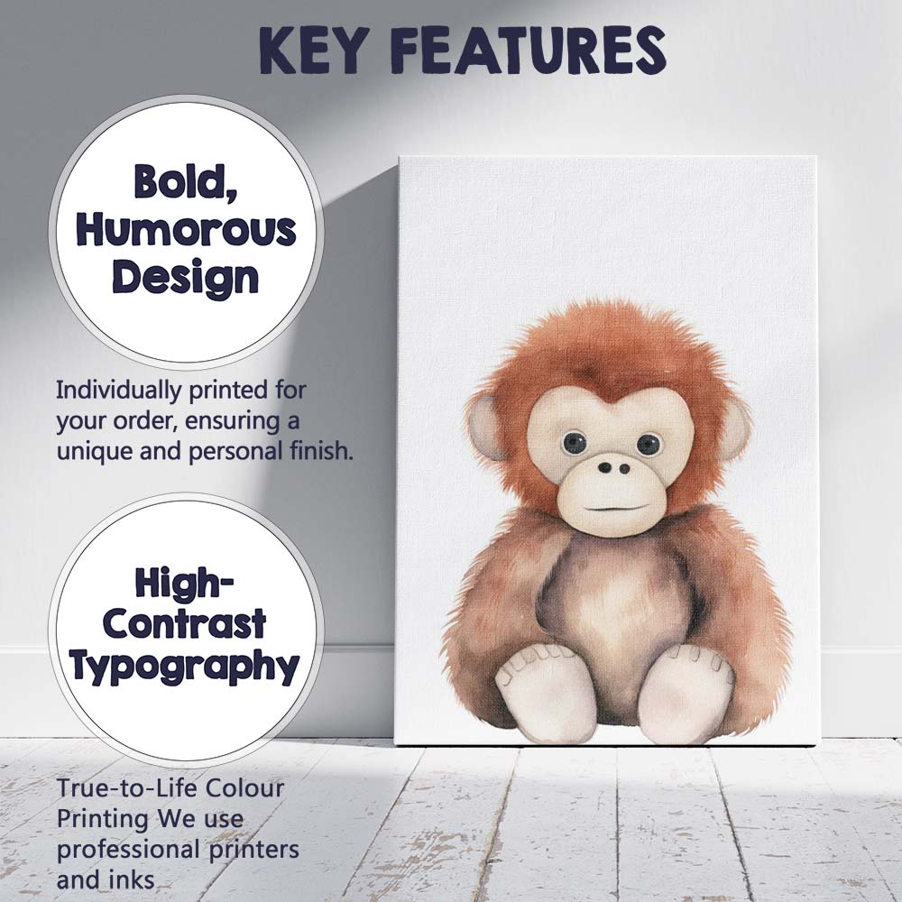 Cute Baby Orangutan Nursery Watercolour Animal Illustration Canvas Wall Art Print Decor Picture Ready to Hang
