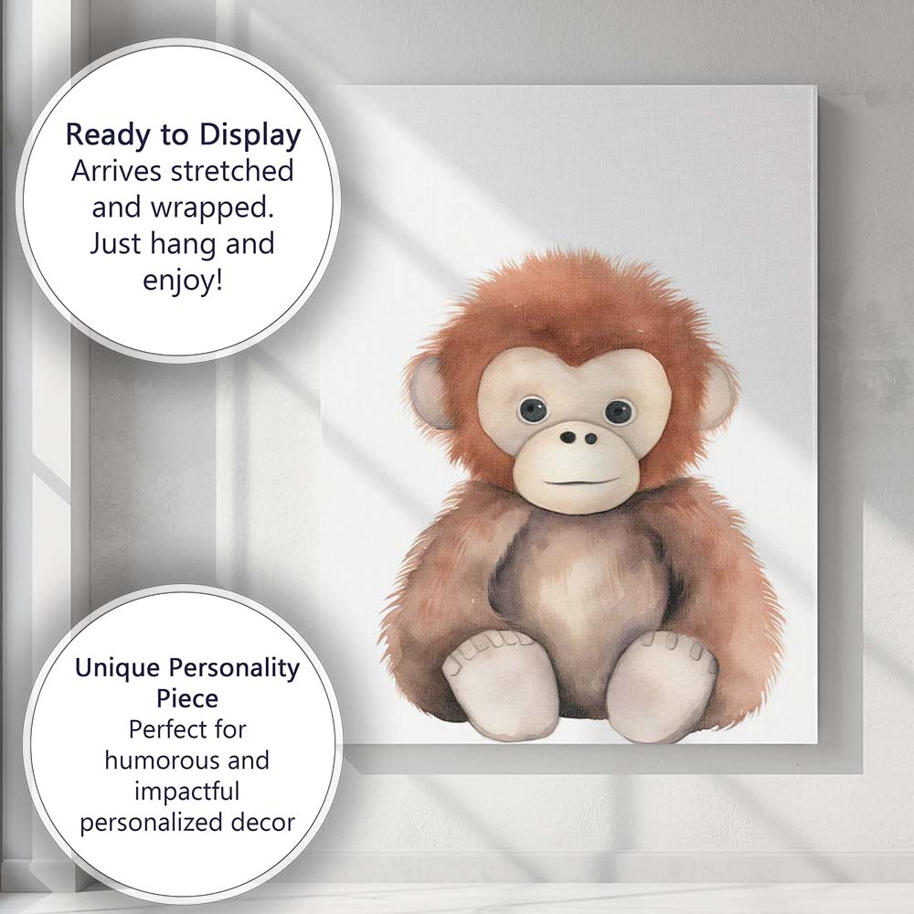 Cute Baby Orangutan Nursery Watercolour Animal Illustration Canvas Wall Art Print Decor Picture Ready to Hang