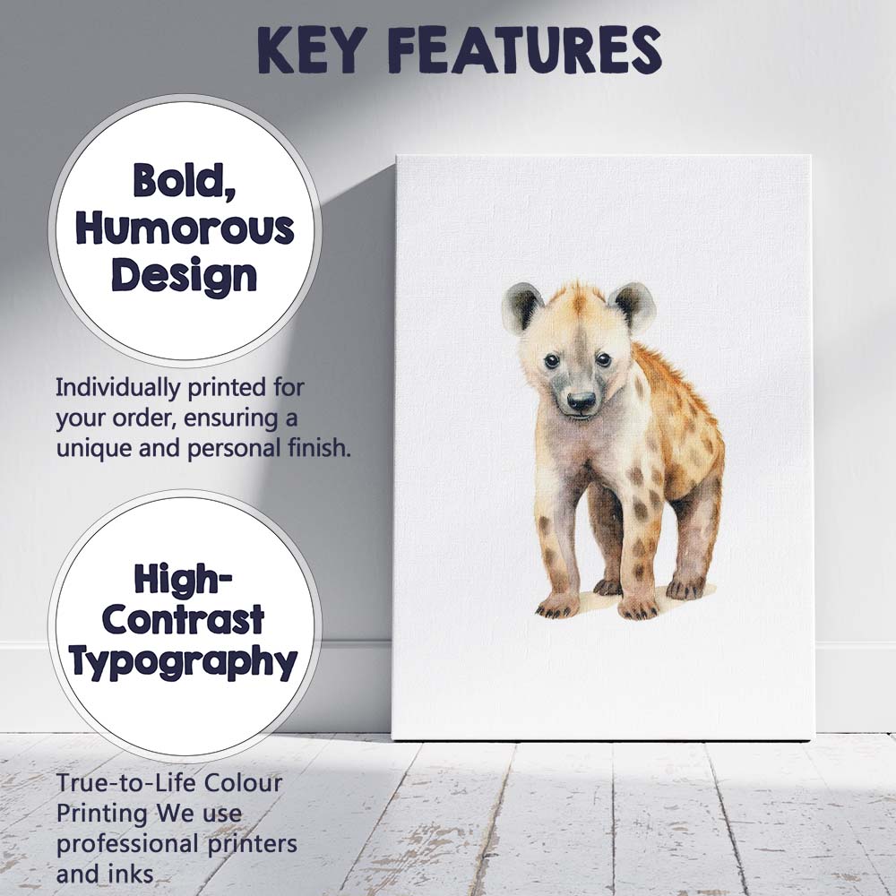 Cute Baby Hyena Watercolour Safari Animal Illustration Canvas Wall Art Print Decor Picture Ready to Hang