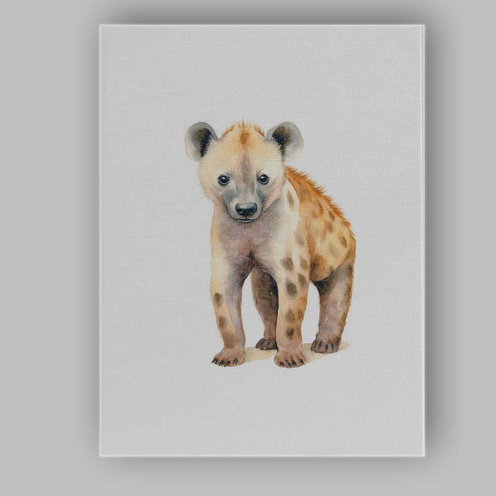 Cute Baby Hyena Watercolour Safari Animal Illustration Canvas Wall Art Print Decor Picture Ready to Hang