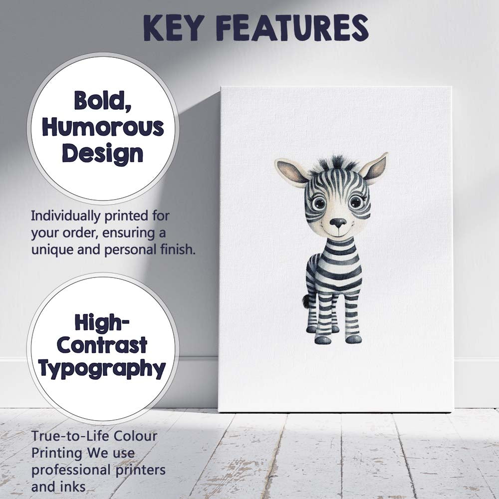 Cute Baby Zebra Watercolour Safari Animal Illustration Canvas Wall Art Print Decor Picture Ready to Hang