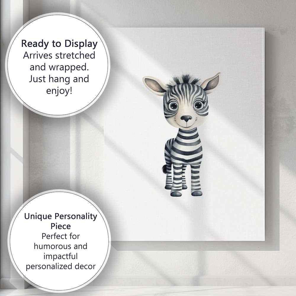 Cute Baby Zebra Watercolour Safari Animal Illustration Canvas Wall Art Print Decor Picture Ready to Hang