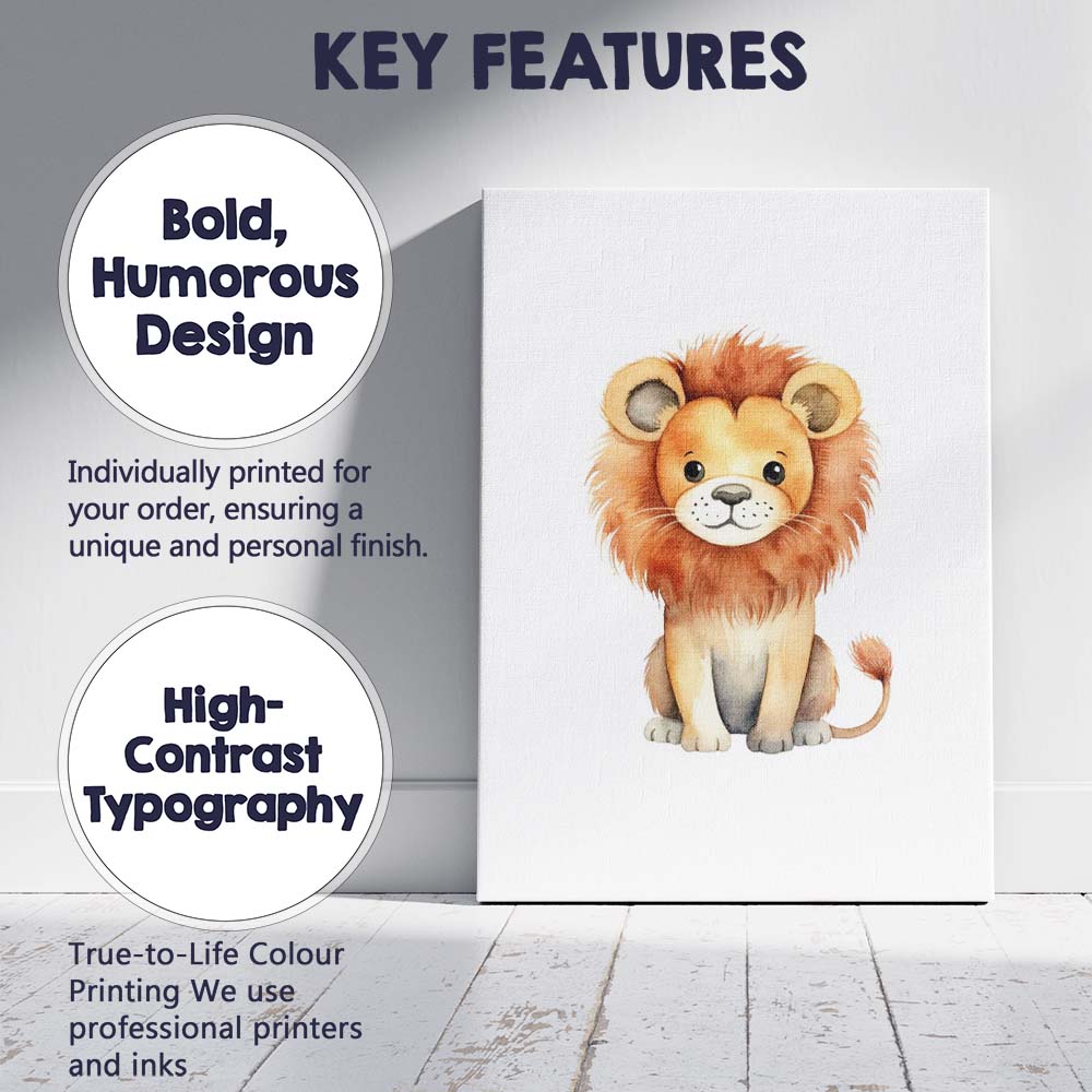 Cute Baby Lion Watercolour Safari Animal Illustration Canvas Wall Art Print Decor Picture Ready to Hang