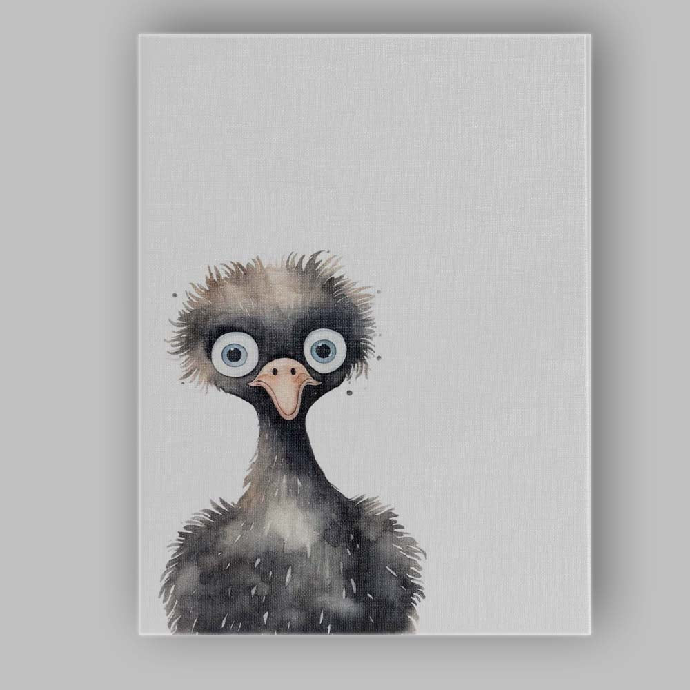 Cute Baby Emu Watercolour Nursery Bird Illustration Canvas Wall Art Print Decor Picture Ready to Hang
