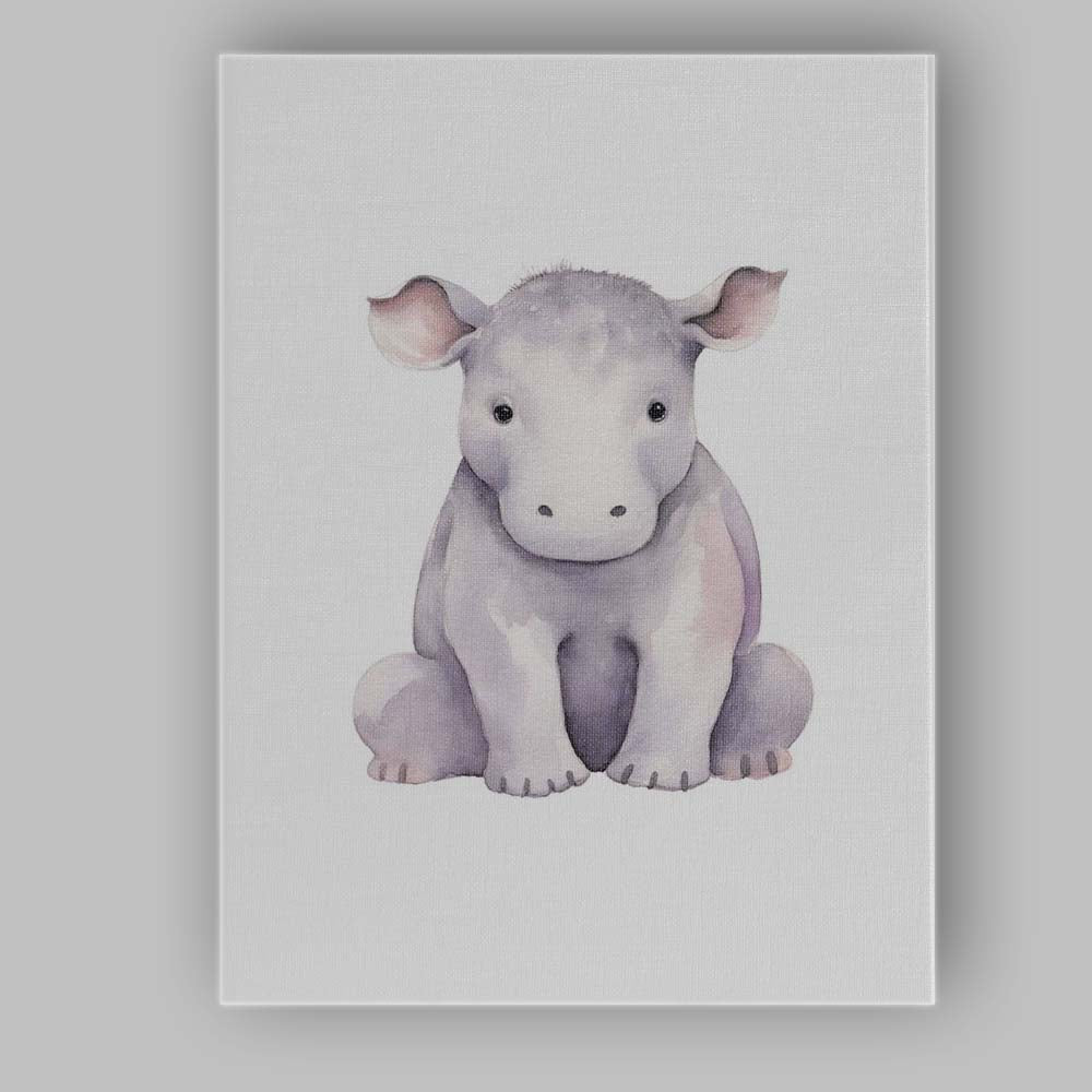 Cute Baby Hippopotamus Watercolour Safari Animal Illustration Canvas Wall Art Print Decor Picture Ready to Hang