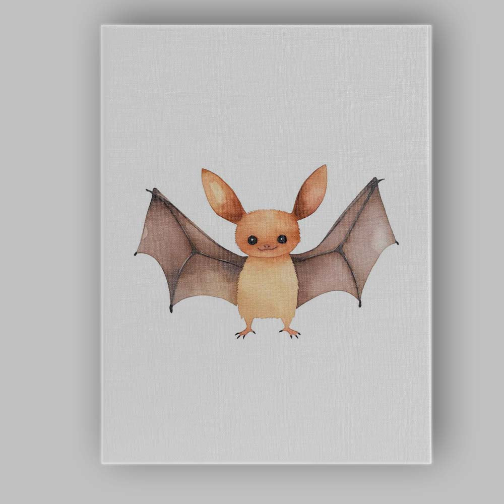 Cute Baby Bat Watercolour Woodland Animal Illustration Canvas Wall Art Print Decor Picture Ready to Hang