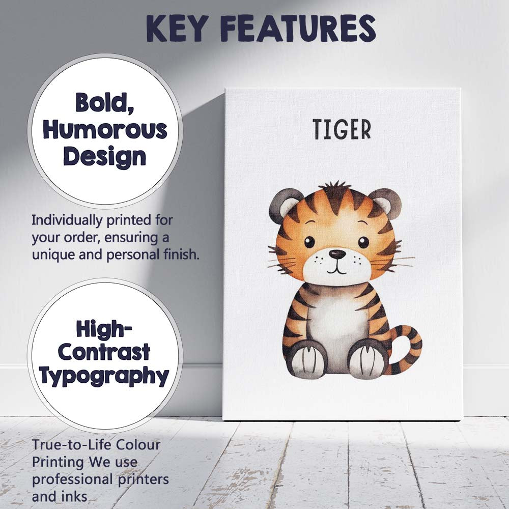 Cute Baby Tiger Watercolour Nursery Animal Illustration Canvas Wall Art Print Decor Picture Ready to Hang