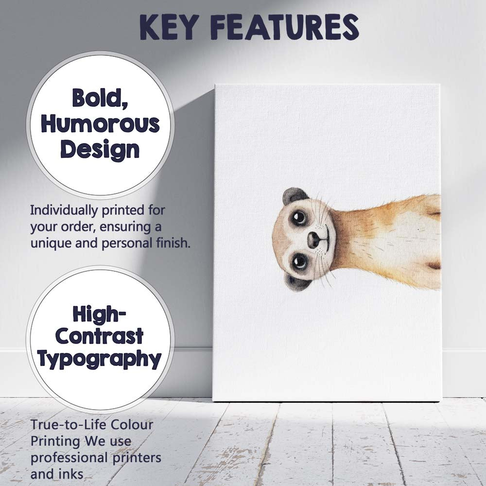Curious Peeking Meerkat Watercolour Safari Animal Illustration Canvas Wall Art Print Decor Picture Ready to Hang
