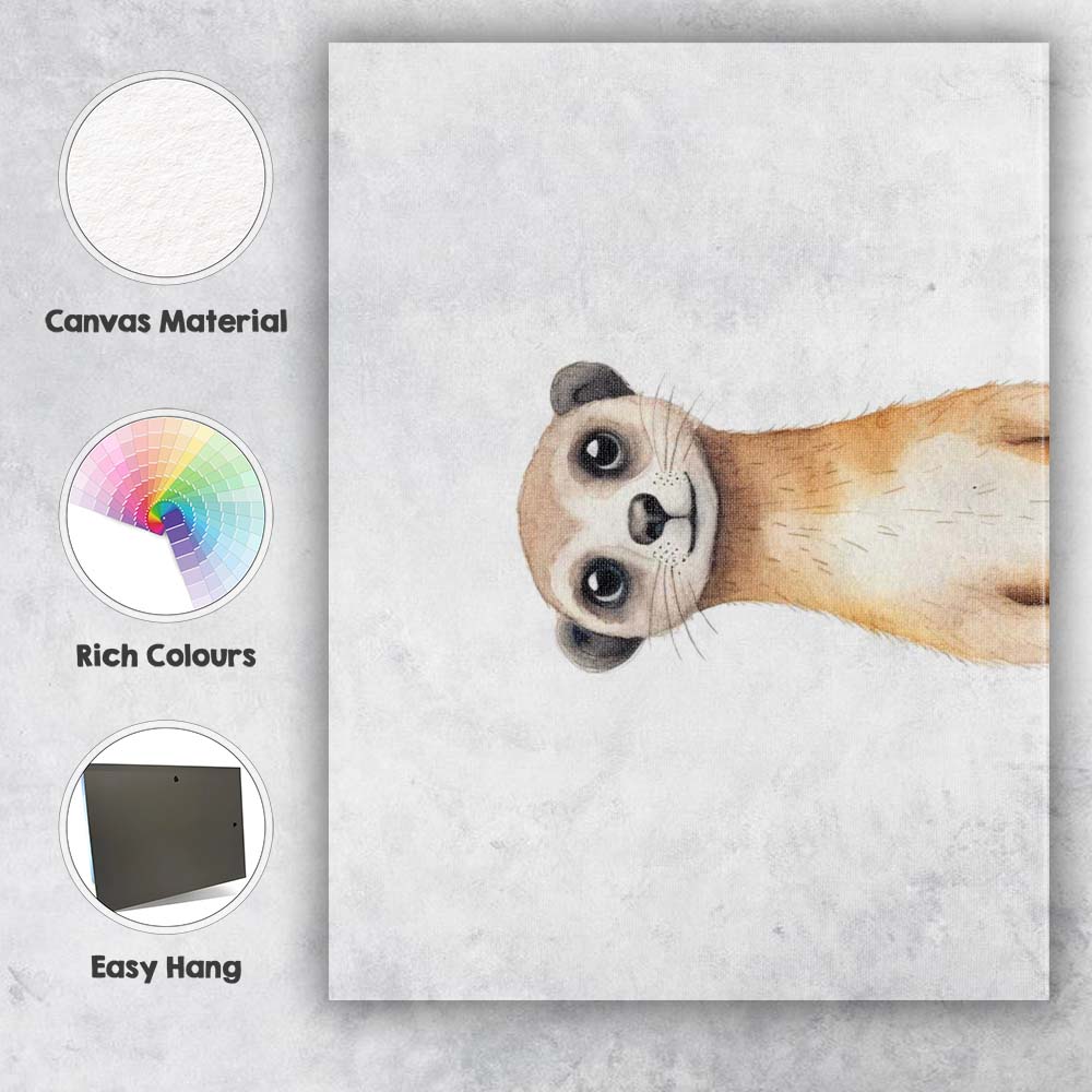 Curious Peeking Meerkat Watercolour Safari Animal Illustration Canvas Wall Art Print Decor Picture Ready to Hang