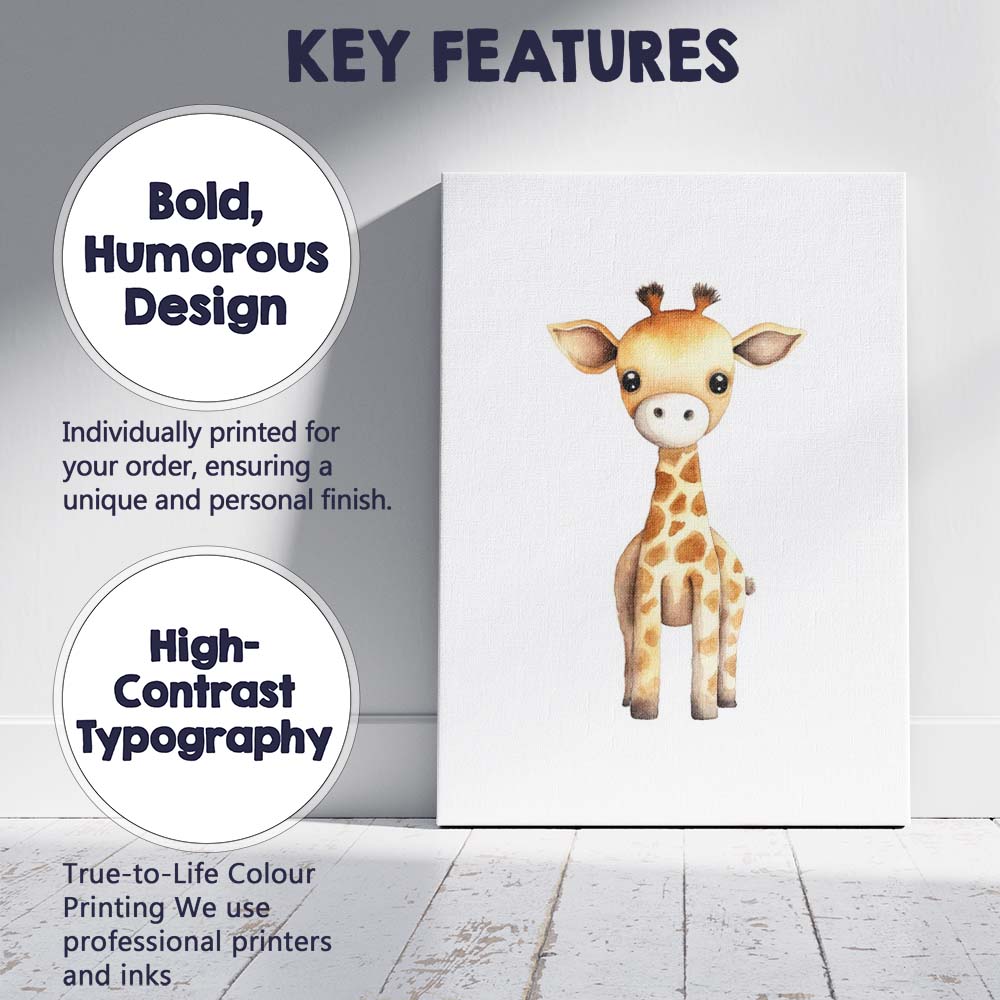 Cute Baby Giraffe Watercolour Safari Animal Illustration Canvas Wall Art Print Decor Picture Ready to Hang