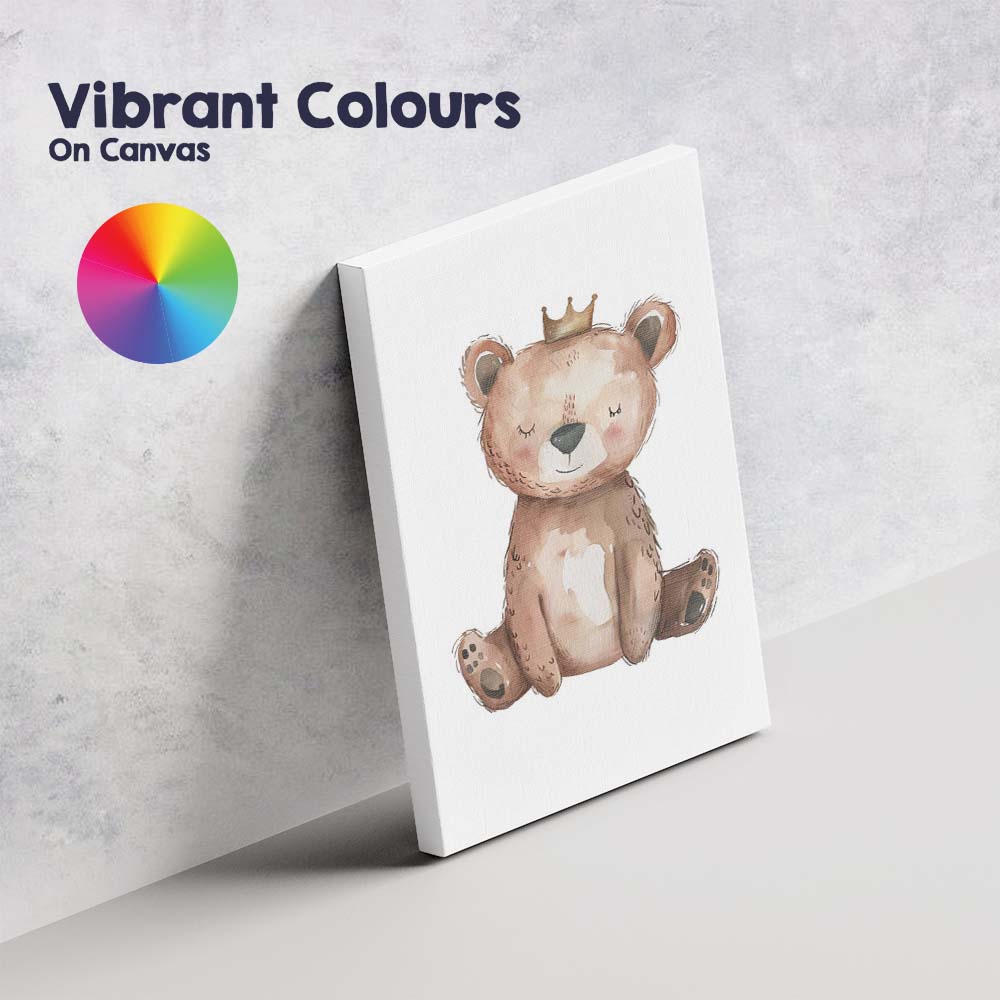 Cute Crowned Teddy Bear Watercolour Nursery Animal Illustration Canvas Wall Art Print Decor Picture Ready to Hang