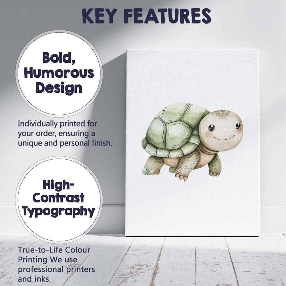 Cute Smiling Baby Tortoise Watercolour Woodland Animal Illustration Canvas Wall Art Print Decor Picture Ready to Hang