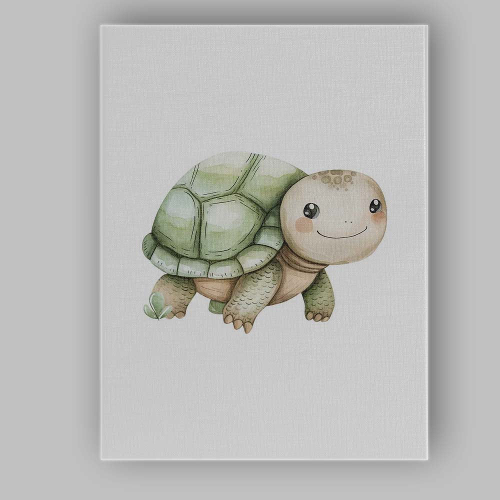 Cute Smiling Baby Tortoise Watercolour Woodland Animal Illustration Canvas Wall Art Print Decor Picture Ready to Hang