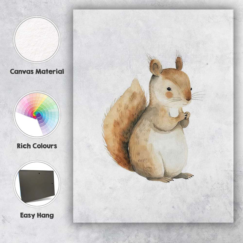 Cute Woodland Squirrel Watercolour Forest Animal Illustration Canvas Wall Art Print Decor Picture Ready to Hang