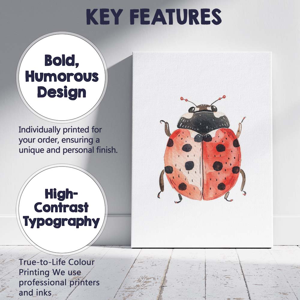 Cute Red Ladybird Watercolour Garden Insect Illustration Canvas Wall Art Print Decor Picture Ready to Hang