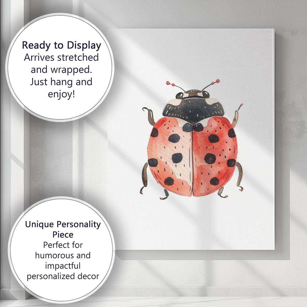 Cute Red Ladybird Watercolour Garden Insect Illustration Canvas Wall Art Print Decor Picture Ready to Hang