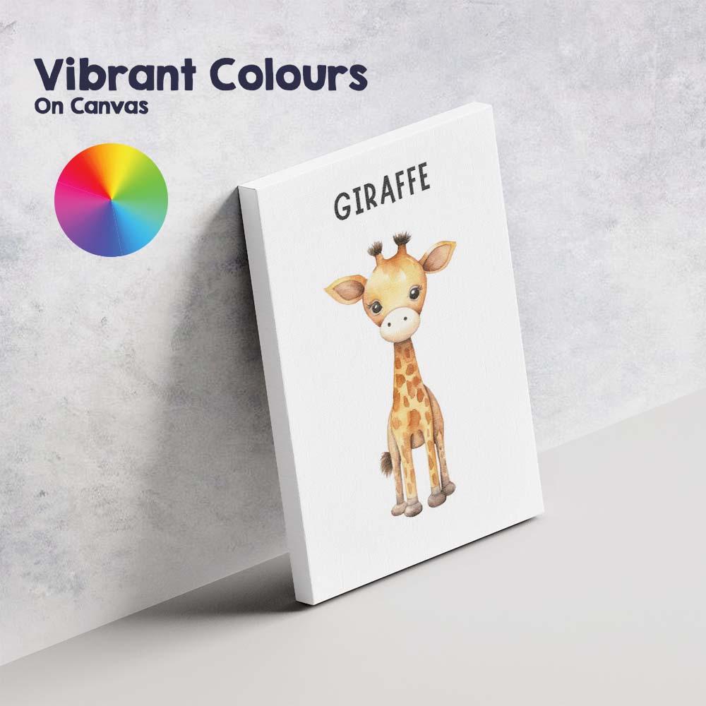 Cute Baby Giraffe Alphabet Nursery Animal Watercolour Canvas Wall Art Print Decor Picture Ready to Hang