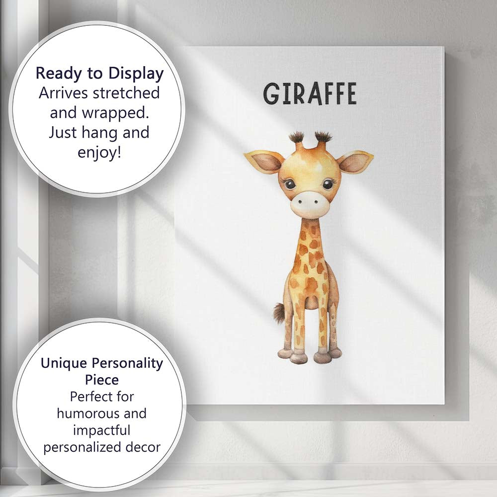 Cute Baby Giraffe Alphabet Nursery Animal Watercolour Canvas Wall Art Print Decor Picture Ready to Hang