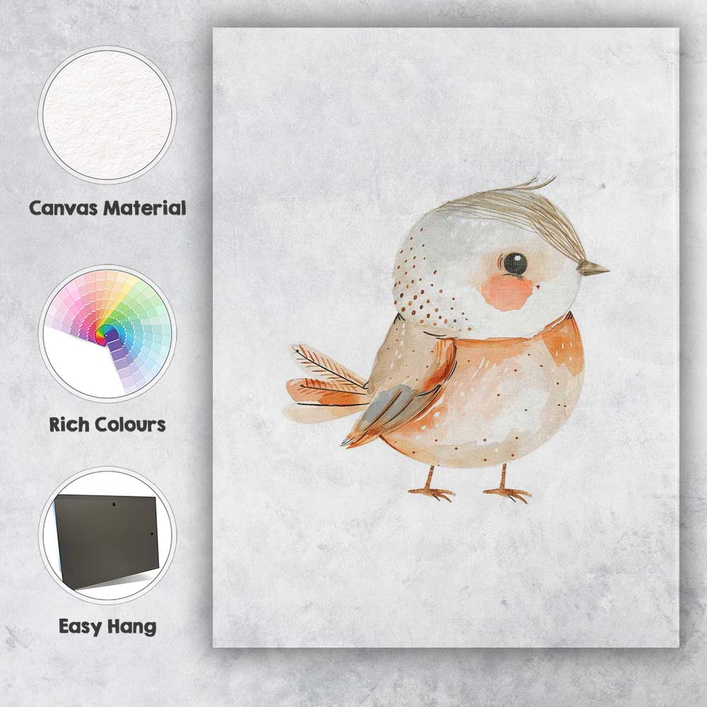 Cute Blushing Robin Bird Watercolour Woodland Nursery Illustration Canvas Wall Art Print Decor Picture Ready to Hang